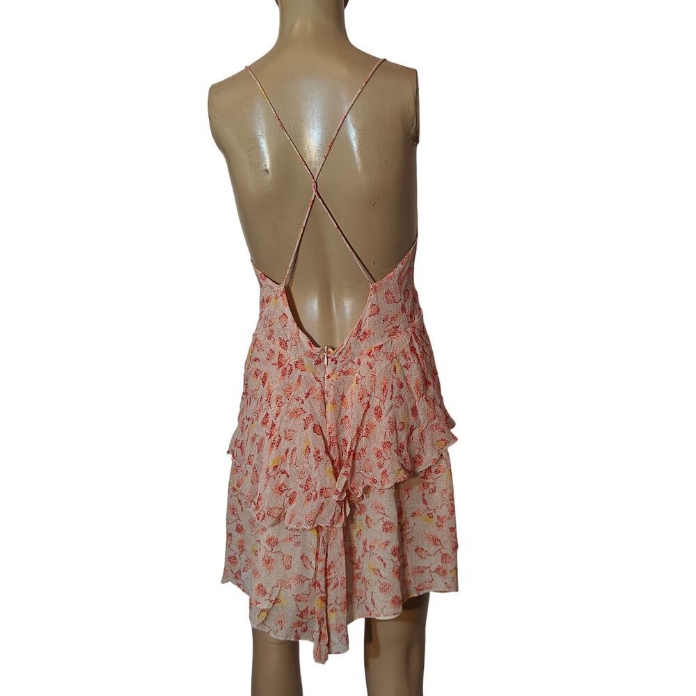 ZARA Floral Layered Ruffle Mini Dress Pink Print Spaghetti Straps Size M - Picture 2 of 8